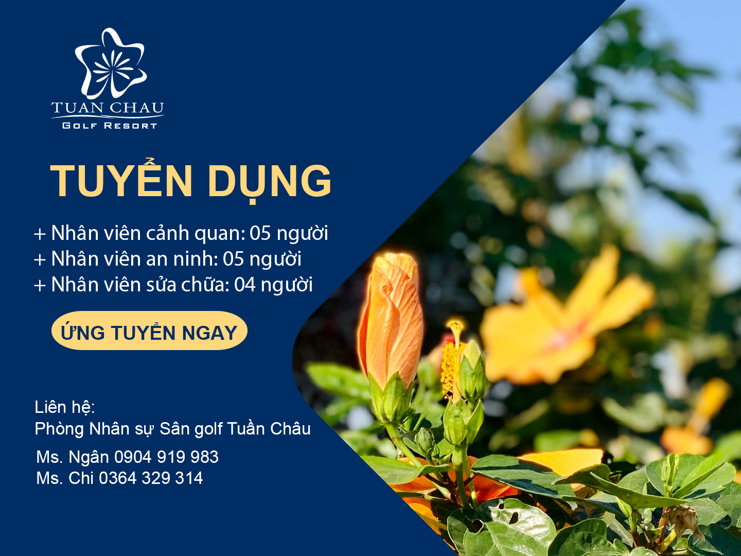 Sân golf Tuần Châu tuyển dụng nhân sự tháng 2.2022